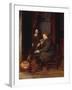 A Man Seated before a Fire Smoking a Pipe, with a Young Boy Standing Nearby-Esaias Boursse-Framed Giclee Print