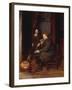 A Man Seated before a Fire Smoking a Pipe, with a Young Boy Standing Nearby-Esaias Boursse-Framed Giclee Print