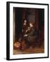 A Man Seated before a Fire Smoking a Pipe, with a Young Boy Standing Nearby-Esaias Boursse-Framed Giclee Print