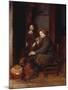 A Man Seated before a Fire Smoking a Pipe, with a Young Boy Standing Nearby-Esaias Boursse-Mounted Giclee Print