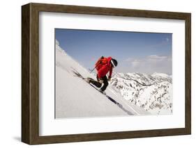 A Man Ski Drops into the Heel in the Wasatch Mountains, Utah-Louis Arevalo-Framed Photographic Print