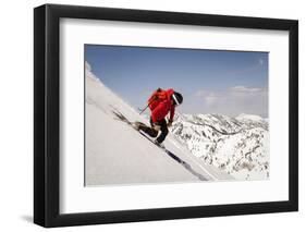 A Man Ski Drops into the Heel in the Wasatch Mountains, Utah-Louis Arevalo-Framed Photographic Print