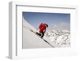 A Man Ski Drops into the Heel in the Wasatch Mountains, Utah-Louis Arevalo-Framed Photographic Print