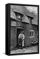 A Man Smoking a Pipe Outside a Shop, Worcestershire, C1922-AW Cutler-Framed Stretched Canvas