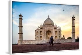 A Man Stands In Fron To F The Taj Mahal With Bird In Flight-Lindsay Daniels-Framed Photographic Print