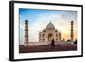 A Man Stands In Fron To F The Taj Mahal With Bird In Flight-Lindsay Daniels-Framed Photographic Print