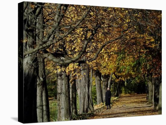 A Man Strolls Through Lazienki Park on a Crisp Autumn Morning in Warsaw, Poland, October 30, 2006-Czarek Sokolowski-Stretched Canvas