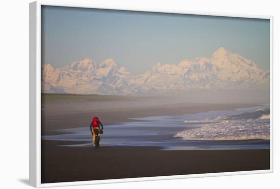 A Man Teasdale Fatbiking On A Remote Beach Near Yakutat, Alaska-Ryan Krueger-Framed Photographic Print