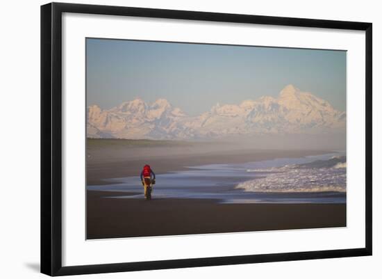 A Man Teasdale Fatbiking On A Remote Beach Near Yakutat, Alaska-Ryan Krueger-Framed Photographic Print