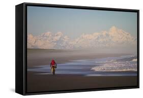 A Man Teasdale Fatbiking On A Remote Beach Near Yakutat, Alaska-Ryan Krueger-Framed Stretched Canvas