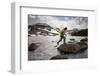 A Man Uses His Trekking Poles to Hop across a Lake in the Southern Wind River Range in Wyoming-Sergio Ballivian-Framed Photographic Print