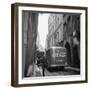 A Man Walks His Dog Beside a Bus with Coca Cola Advertisement, France, 1950-Mark Kauffman-Framed Photographic Print