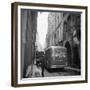 A Man Walks His Dog Beside a Bus with Coca Cola Advertisement, France, 1950-Mark Kauffman-Framed Photographic Print