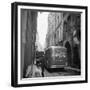 A Man Walks His Dog Beside a Bus with Coca Cola Advertisement, France, 1950-Mark Kauffman-Framed Photographic Print