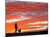 A Man Walks His Dog Under a Red Sky-null-Mounted Photographic Print