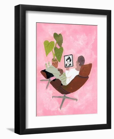 A man watching geisha girl on the iPad, 2017-Hiroyuki Izutsu-Framed Giclee Print