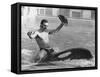 A Man with a Cowboy Hat Rides a Killer Whale-null-Framed Stretched Canvas