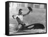 A Man with a Cowboy Hat Rides a Killer Whale-null-Framed Stretched Canvas