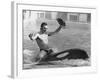 A Man with a Cowboy Hat Rides a Killer Whale-null-Framed Photographic Print