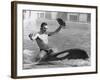 A Man with a Cowboy Hat Rides a Killer Whale-null-Framed Photographic Print