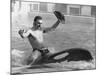 A Man with a Cowboy Hat Rides a Killer Whale-null-Mounted Photographic Print