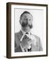 A Man with a Magnificent Moustache About to Sneeze into a Hanky-null-Framed Photographic Print