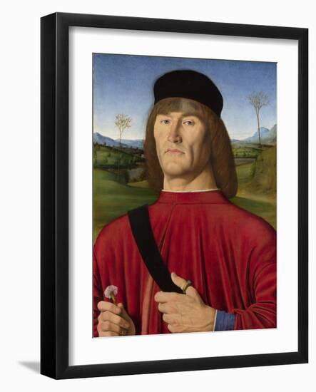 A Man with a Pink, C. 1495-Andrea Solari-Framed Giclee Print