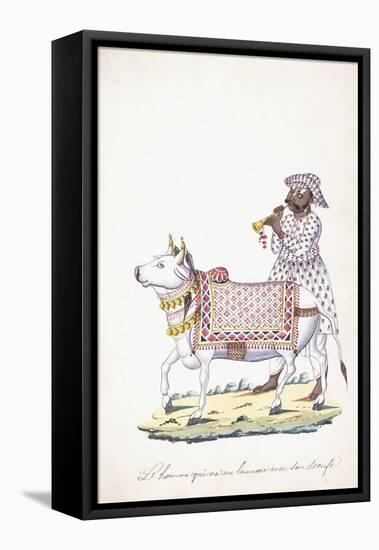 A Man with His Ox, C. 1825 (Pencil, Pen, Black Ink, W/C, on Whatman Paper)-null-Framed Stretched Canvas