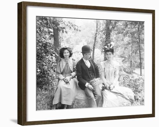 A Man with Two Women in Central Park-null-Framed Photographic Print