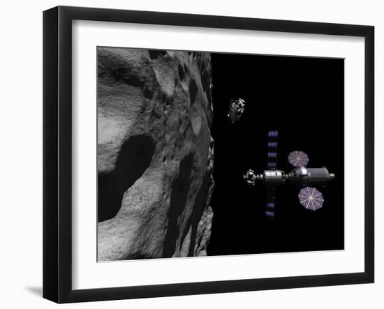 A Manned Maneuvering Vehicle Descends Toward the Surface of a Small Asteroid-Stocktrek Images-Framed Premium Photographic Print