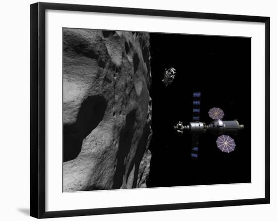 A Manned Maneuvering Vehicle Descends Toward the Surface of a Small Asteroid-Stocktrek Images-Framed Photographic Print
