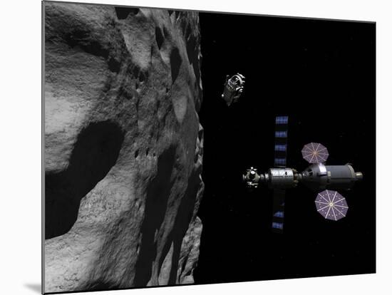 A Manned Maneuvering Vehicle Descends Toward the Surface of a Small Asteroid-Stocktrek Images-Mounted Photographic Print