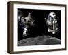 A Manned Maneuvering Vehicle Prepares to Descend to the Surface of a Small Asteroid-Stocktrek Images-Framed Photographic Print