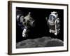 A Manned Maneuvering Vehicle Prepares to Descend to the Surface of a Small Asteroid-Stocktrek Images-Framed Photographic Print