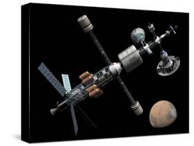A Manned Mars Cycler Space Station Approaches the Planet Mars-Stocktrek Images-Stretched Canvas