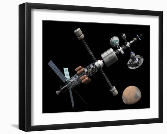 A Manned Mars Cycler Space Station Approaches the Planet Mars-Stocktrek Images-Framed Photographic Print