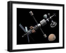 A Manned Mars Cycler Space Station Approaches the Planet Mars-Stocktrek Images-Framed Photographic Print