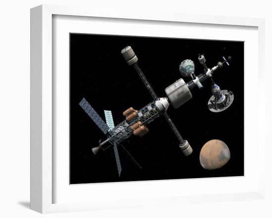 A Manned Mars Cycler Space Station Approaches the Planet Mars-Stocktrek Images-Framed Photographic Print