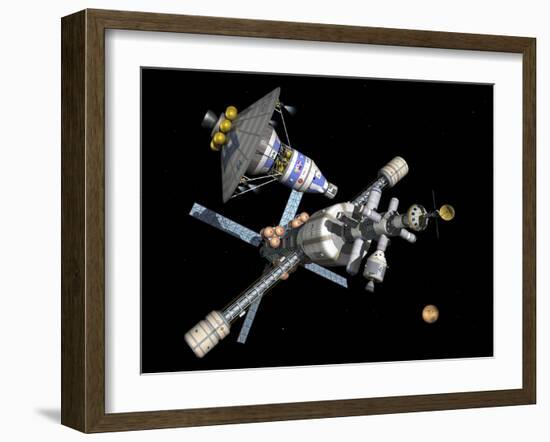 A Manned Mars Lander/Return Vehicle Disembarks from a Mars Cycler-Stocktrek Images-Framed Photographic Print