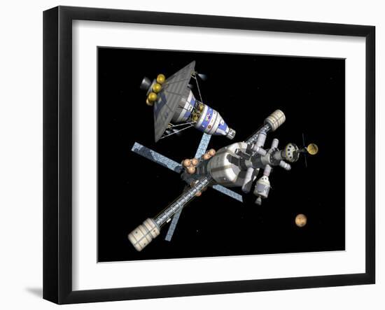 A Manned Mars Lander/Return Vehicle Disembarks from a Mars Cycler-Stocktrek Images-Framed Photographic Print