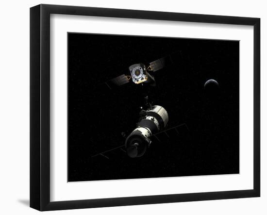 A Manned Orbital Maintenance Platform Rendezvouses with Chandra X-Ray Observatory-Stocktrek Images-Framed Art Print