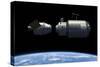 A Manned Reusable Crew Capsule Docks with an Orbital Maintenance Platform-Stocktrek Images-Stretched Canvas