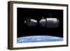 A Manned Reusable Crew Capsule Docks with an Orbital Maintenance Platform-Stocktrek Images-Framed Art Print