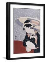 A Manservant Clearing the Geta of a Beauty on a Winters Day-Chokosai Eisho-Framed Giclee Print