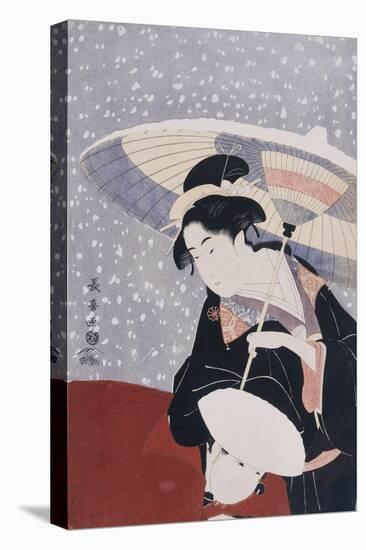 A Manservant Clearing the Geta of a Beauty on a Winters Day-Chokosai Eisho-Stretched Canvas