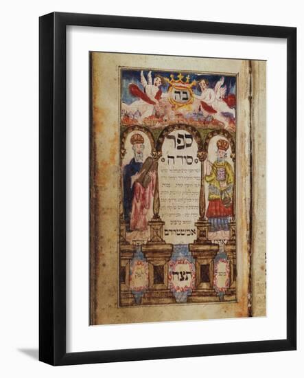 A Manuscript Page Depicting Moses and Aaron with an Imaginary Townscape of Jerusalem-null-Framed Giclee Print