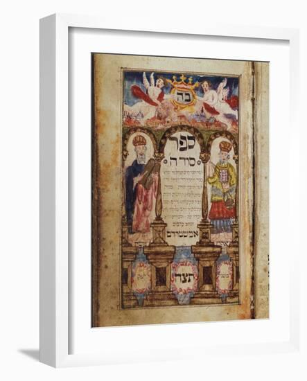 A Manuscript Page Depicting Moses and Aaron with an Imaginary Townscape of Jerusalem-null-Framed Giclee Print