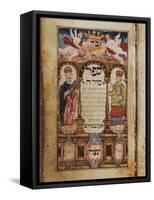 A Manuscript Page Depicting Moses and Aaron with an Imaginary Townscape of Jerusalem-null-Framed Stretched Canvas