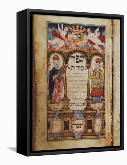 A Manuscript Page Depicting Moses and Aaron with an Imaginary Townscape of Jerusalem-null-Framed Stretched Canvas