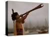 A Maori Warrior Calls Across Auckland-null-Stretched Canvas